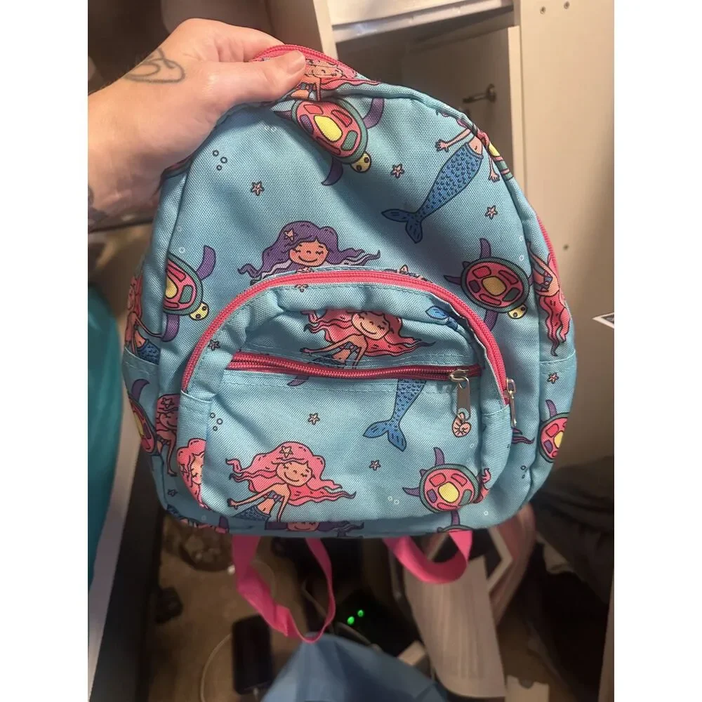 Cute Turquoise Mini Mermaid Backpack Sea Turtles Shells Under the Sea Bookbag